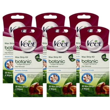 6-Pack Veet Ready-To-Use Wax Strip Hair Remover Kit Sensitive Formula 20 Ct each
