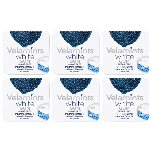 6-Pack Velamints White Gum  Sugar-Free Peppermint, Naturally Flavored, 16 Pieces Per Box