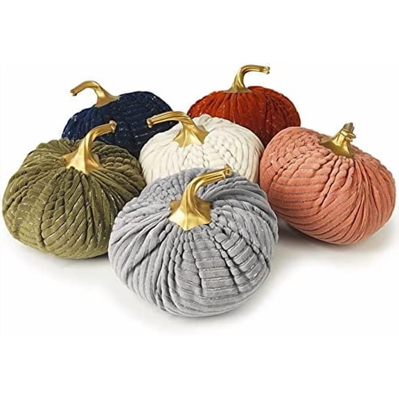 6 Pack Velvet Artificial Pumpkins Set Silver Velvet Fabric Decoration Pumpkins Lifelike Harvest Pumpkins for Halloween Fall Harvest Festival, Thanksgiving Decoration