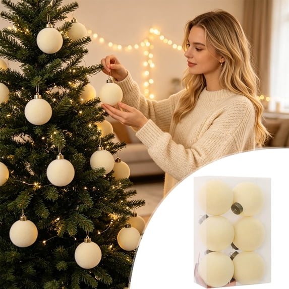 6 Pack Velvet Christmas Balls, Flocked Christmas Tree Ball Ornaments, Shatterproof Christmas Tree Decorative Hanging Ornaments for Holiday Fireplace Window Home Decor, 3.15 Inch
