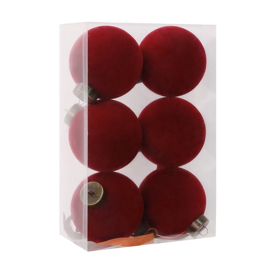 6 Pack Velvet Christmas Balls, Flocked Christmas Tree Ball Ornaments, Shatterproof Christmas Tree Decorative Hanging Ornaments for Holiday Fireplace Window Home Decor, 3.15 Inch