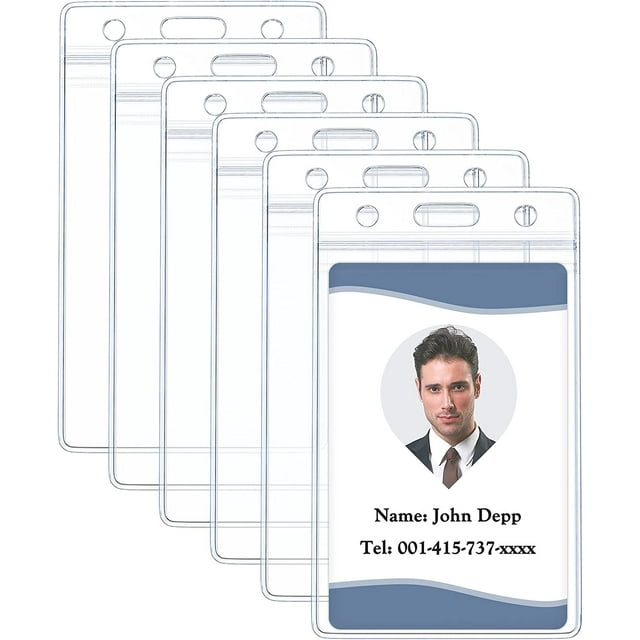 6 Pack Vertical ID Card Badge Holder Waterproof Clear PVC Card Sleeve ...