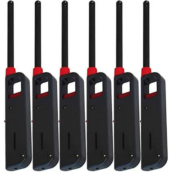 6 Pack - Vezee Fuel Included Handi BBQ Grill Click Flame Long Stem Lighter - Refillable Butane Gas Candle Fireplace Kitchen Stove Wind Resistant, Red