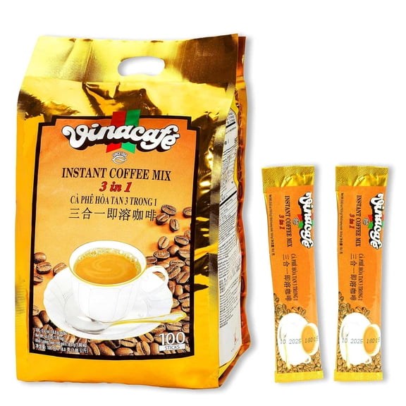 6 Pack Vinacafe Vietnamese Instant Coffee 3-in-1 Mix  100 Sticks (0.63oz Each), Smooth Medium Roast, Premium Milk Coffee Blend for Home, Office & Travel 