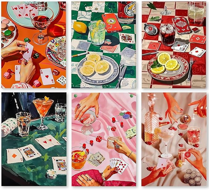 6 Pack Vintage Poker Diamond Art Kits for Adults Beginner,DIY Modern Diamond Painting 5D Round Full Drill Diamond Dots Gem Art Crafts with Tools,Funny Crafts for Home Wall Decor&Gift