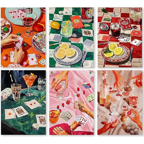 6 Pack Vintage Poker Diamond Art Kits for Adults Beginner,DIY Modern Diamond Painting 5D Round Full Drill Diamond Dots Gem Art Crafts with Tools,Funny Crafts for Home Wall Decor&Gift