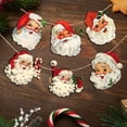 thumbnail image 1 of 6 Pack, Vintage Santa Claus Wooden Hanging Signs with Jute Twine, Retro Christmas Tree Ornaments, Rustic Farmhouse Wall Decor for Living Room Fireplace Mantel, Holiday Decorations, 1 of 7