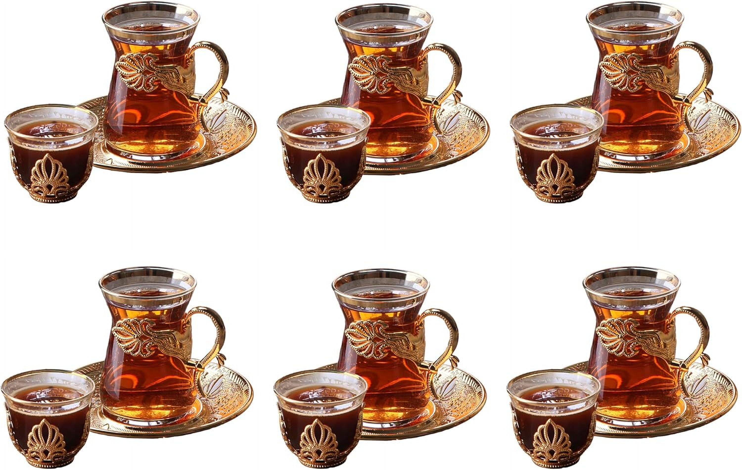 6-Pack Vintage Turkish Tea Glasses - Gold Ottoman Set with Saucers ...
