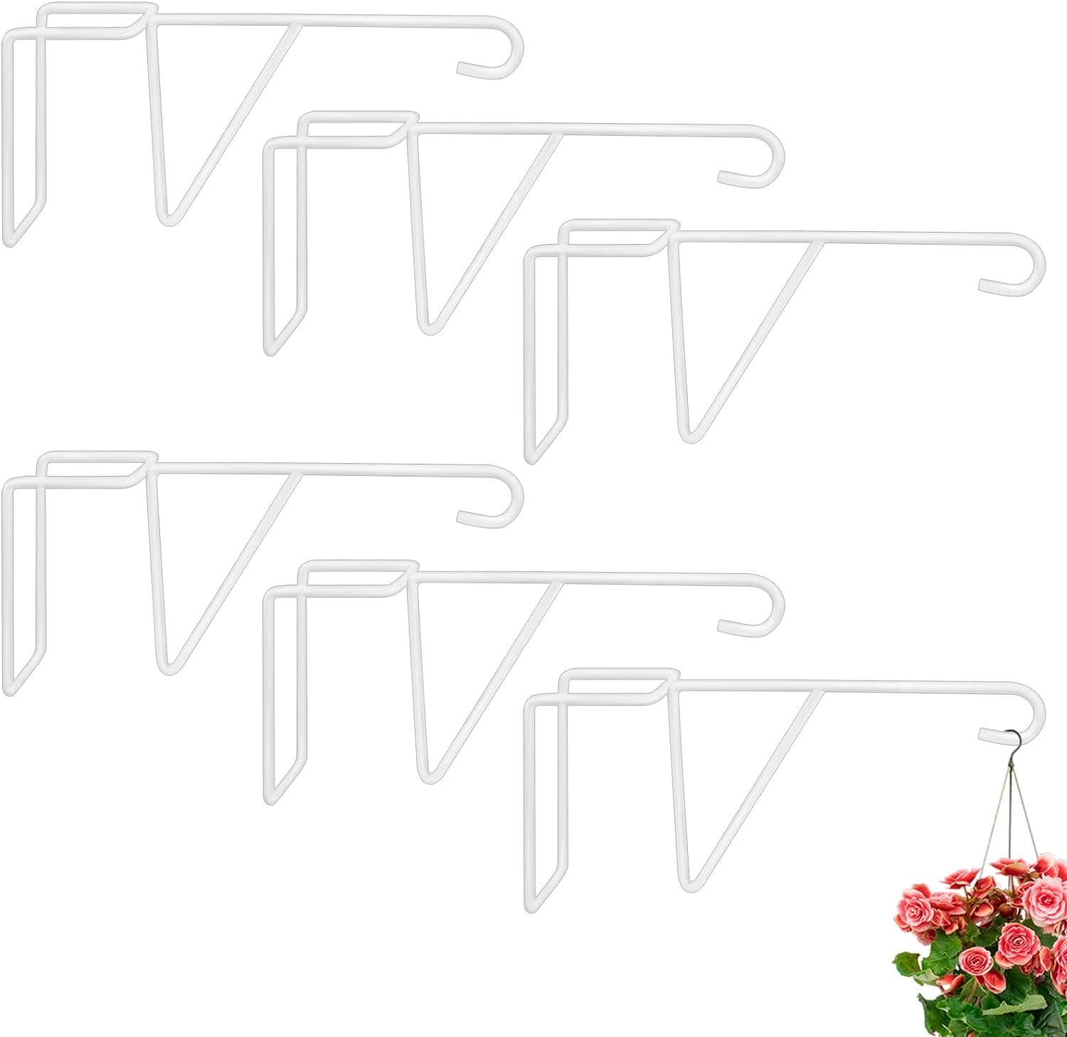 12 Pack White Vinyl Fence Hooks - 2x6 Inch Heavy Duty Steel Hangers For Lights, Plants, Pool Tools, No Tools Needed