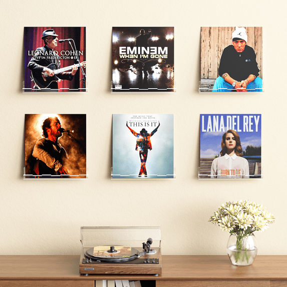 6 Pack Vinyl Record Holder, 12" Vinyl Wall Mount Shelf, Record Holder for Display and Storage, Floating Shelves for Wall, Living Room,Bedroom