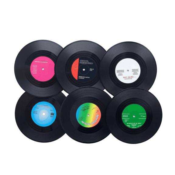 6 Pack Vinyl Record Record Coasters, Retro Music Coasters Set of 6, 4.13 Inch ABS Non-Slip Heat Resistant for Home Bar Kitchen Decor