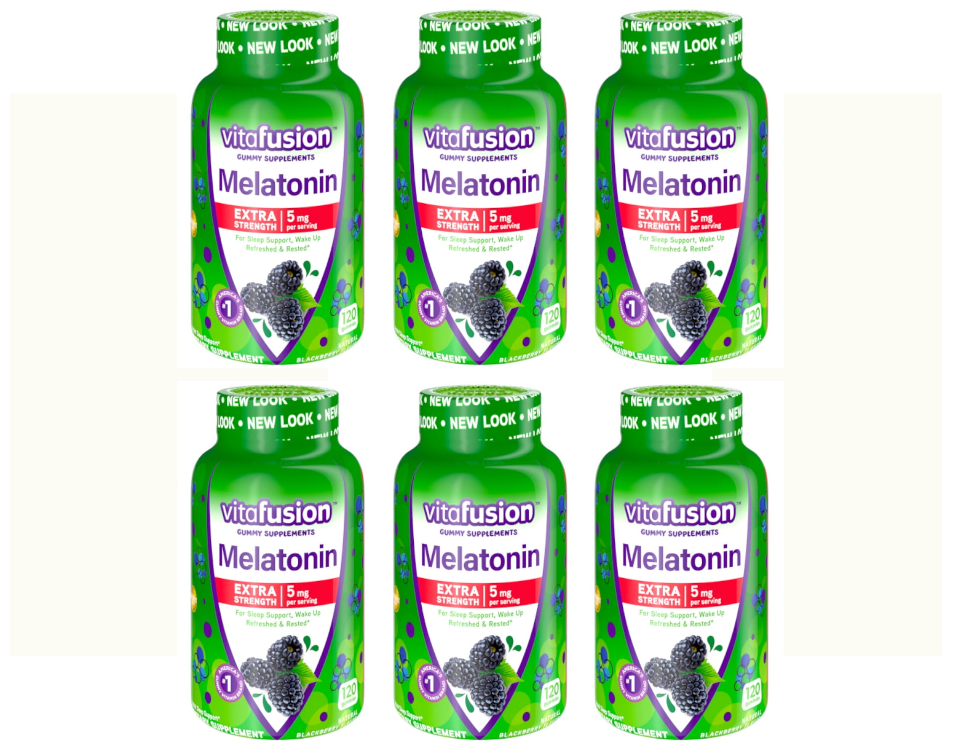 6 Pack - Vitafusion Extra Strength Melatonin Gummy Vitamins, Sleep Supplements, Blackberry Flavor, 120 Count