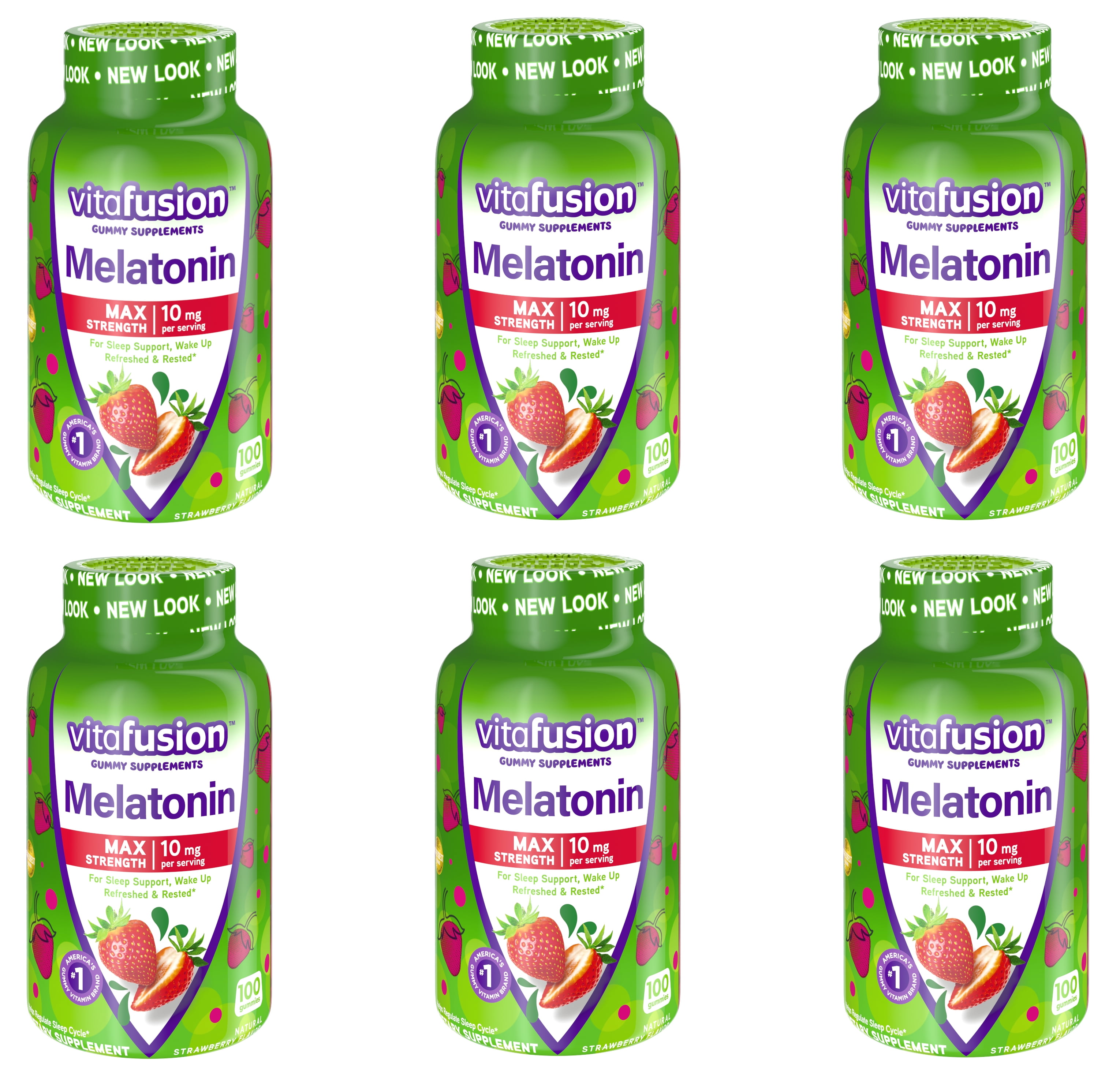 6 Pack Vitafusion Melatonin Max Strength Gummies Strawberry 10mg 100 Gummies