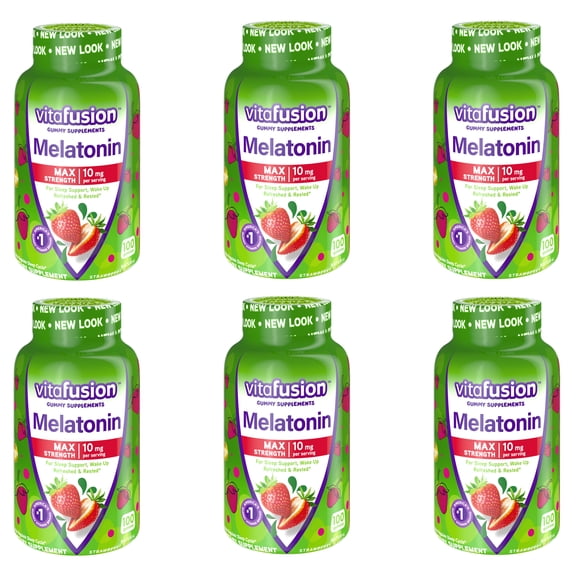6 Pack Vitafusion Melatonin Max Strength Gummies Strawberry 10mg 100 Gummies