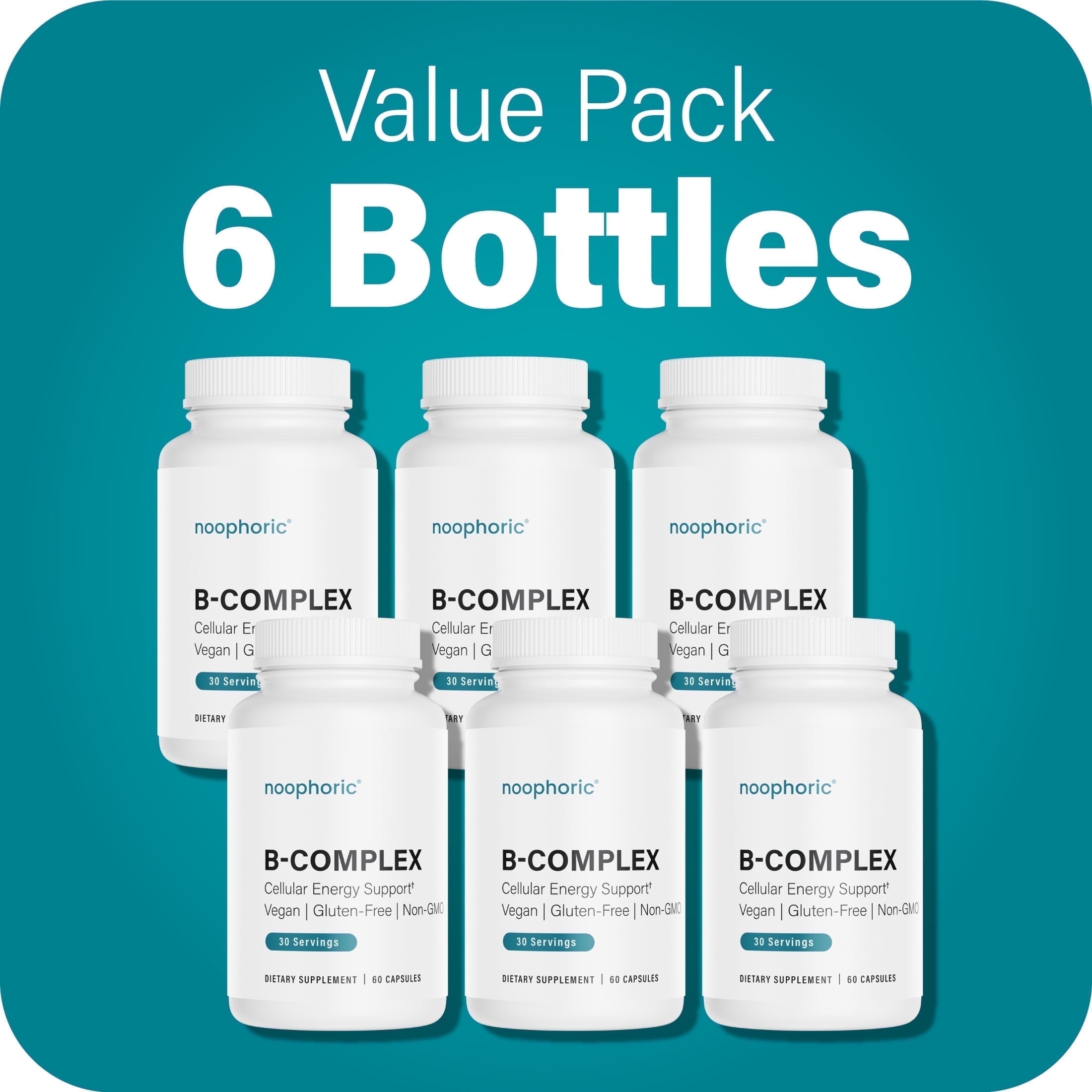 Noophoric Vitamin B Complex Capsules - Active Folate, Energy, Metabolism, Cognitive Support, 360 Count (6 pack)