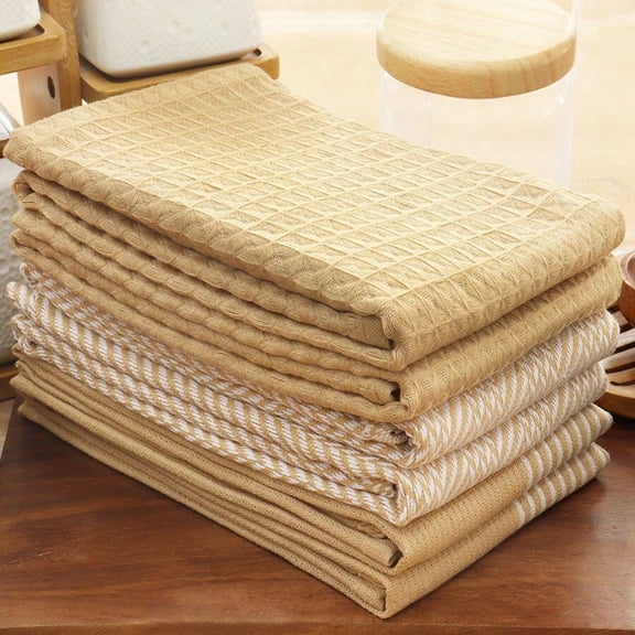 6-Pack Waffle Weave Hand Drying Tea Towels - With Hanging Hoop For Kitchen, Bathroom & Fall/Thanksgiving/Christmas Decor