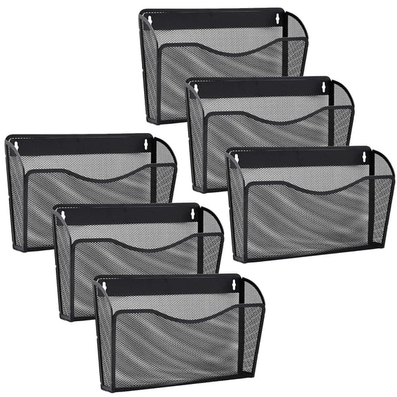 6 Pack Wall File Organizer, Mesh Wall File Pocket Mail Organizer Hanging Metal Vertical Wall Mounted File Holder for Office/Home