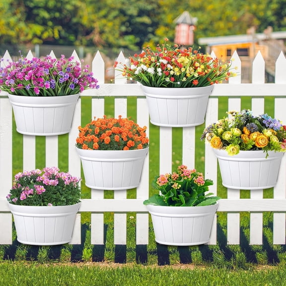 6 Pack Wall Hanging Wine Barrel Planters Outdoor Indoor Flower Pots Distressed Oak Style White 12 Inches