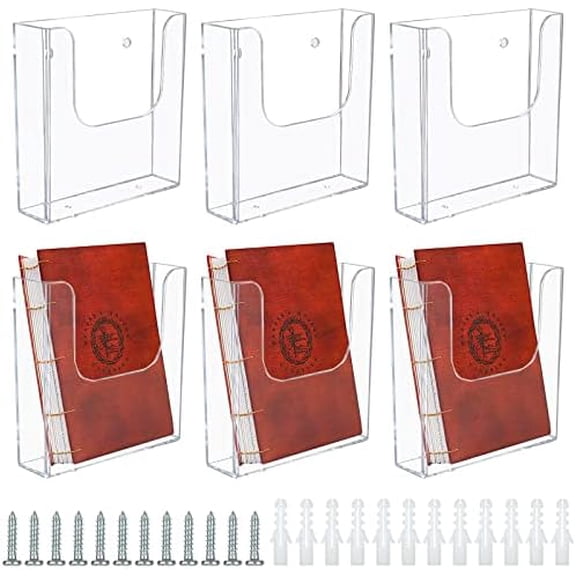 6 Pack Wall Mount Brochure Holder - 6.5 x 6.5 Inch Plastic Flyer Holder for Trifold, Magazine, Document$$Other