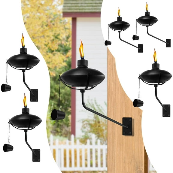 6 Pack Wall Mounted Citronella Torches, 18 oz Garden Torches for Outside, Refillable Flame Light Torch, Outdoor Metal Torch for Yard, Patio, Deck, Garden, Party, Landscape$$