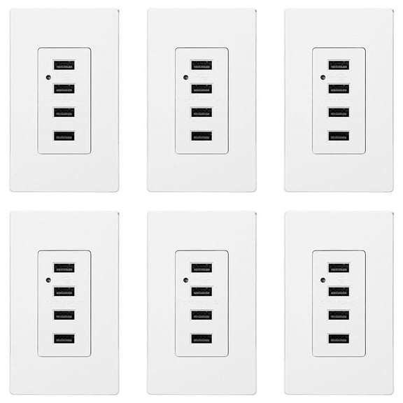 6 Pack 4 USB Charging Wall Outlets, 4.2A Fast Charging USB Ports, 2 Wall Plate Included, White