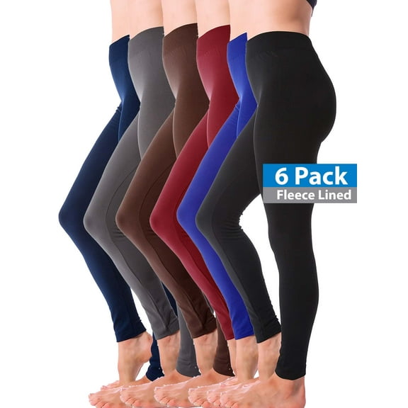 6-Pack Warm Fleece Lined Thick Brushed Full Length Leggings Tights (One Size S/M/L)