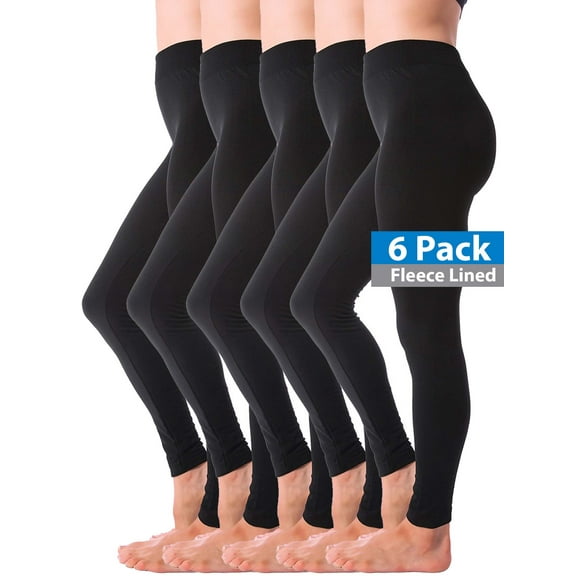 6-Pack Warm Fleece Lined Thick Brushed Full Length Leggings Tights (One Size S/M/L)