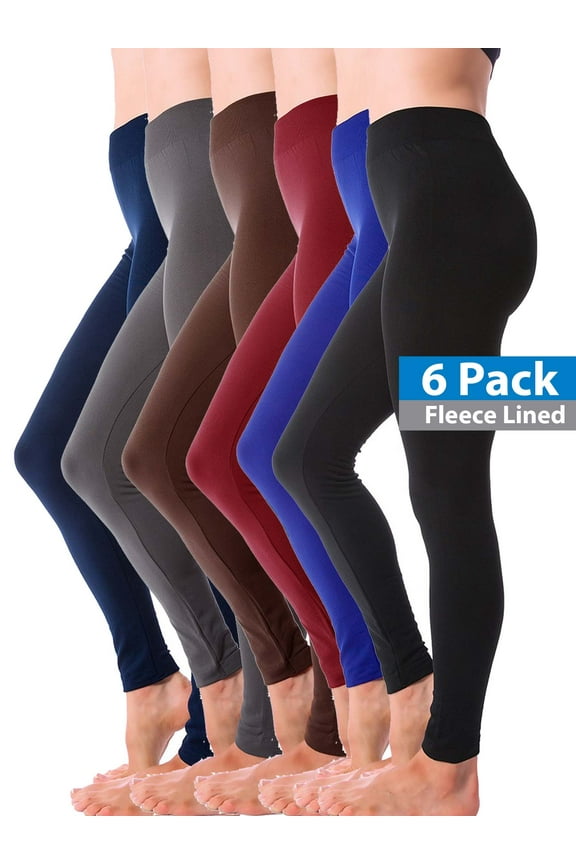 6-Pack Warm Fleece Lined Thick Brushed Full Length Leggings Tights (Plus Size XL 2X 3X)