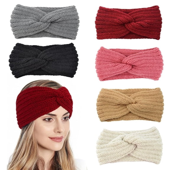 6-Pack Warm Knitted Ear Protection Headbands - Cozy Wool Blend, One-Size-Fits-Most for Girls & Women, Perfect for Skiing, Running and Cold Weather Outdoors