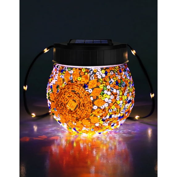 6 Pack Warm Solar Hanging Lanterns,Waterproof Glass Globe Mosaic Lights for Garden, Tree, Balcony Decor