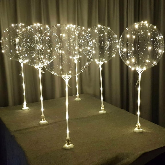 6 Pack Warm White LED Light Up Balloon Set with Sticks & Table Stands, No Helium DIY Table Centerpiece, Thanksgiving Holiday Decor