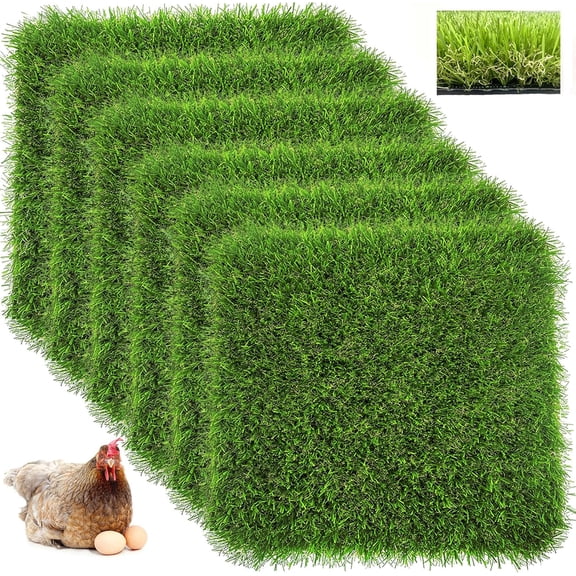 6 Pack Washable Chicken Nesting Box Pads for Laying Eggs, Artificial Grass Nesting Pads for Chicken Coop, Nesting Box Liners Bedding for Hen Lawn Indoor Outdoor - 12"x12"1.2"
