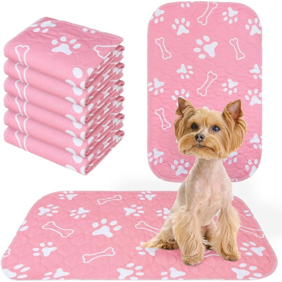 6 Pack Washable Pee Pads for Dogs, Reusable Puppy Pads for Potty Training, Waterproof Super Absorbent Whelping Pads Mats Non Slip Against Urine for Small Medium Dogs Cats, 16" x 24"
