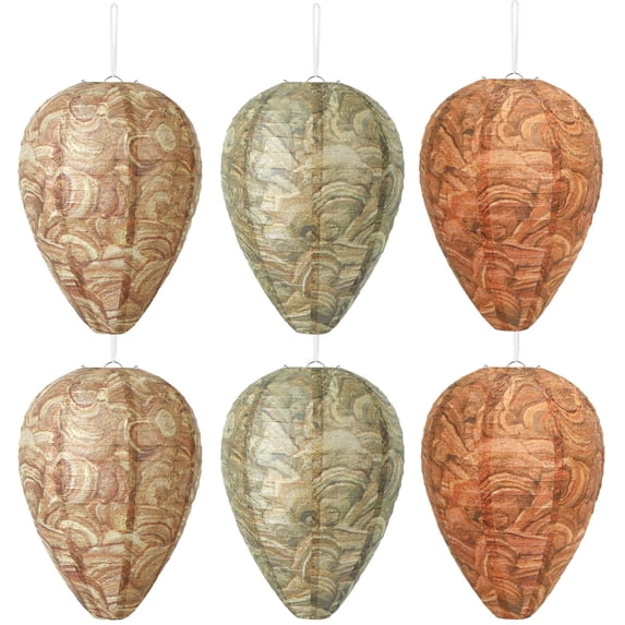 6 Pack Wasp Nest Decoy, Hanging Waterproof Cloth and Paper Hornet Deterrent, Fake Wasp Nest for Yellow Jackets and Bees, Outdoor Garden Yard Protection