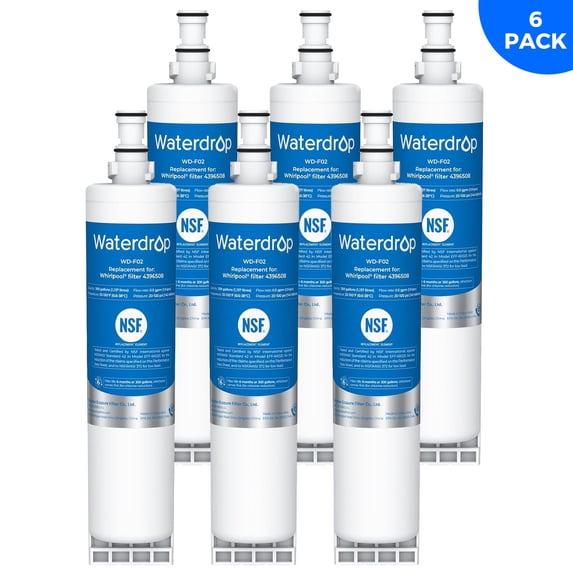 6 Pack Waterdrop 4396508 Refrigerator Water Filter Replacement for Whirlpool 4396508, 4396510, Kenmore 46-9010
