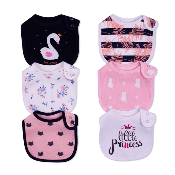 6 Pack Waterproof Cotton Baby Bibs for Girls Boys for Drooling Eating with Adjustable Buttons