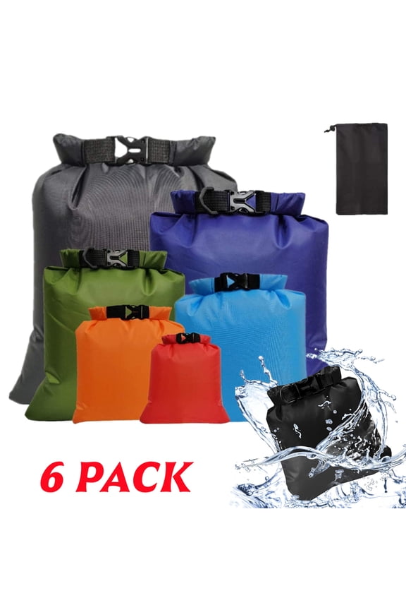 6 Pack Waterproof Dry Bags, Lightweight Outdoor Dry Sacks Ultimate Dry Bags for Kayaking Rafting Boating Camping (1.5L, 2.5L, 3L, 3.5L, 5L, 8L)
