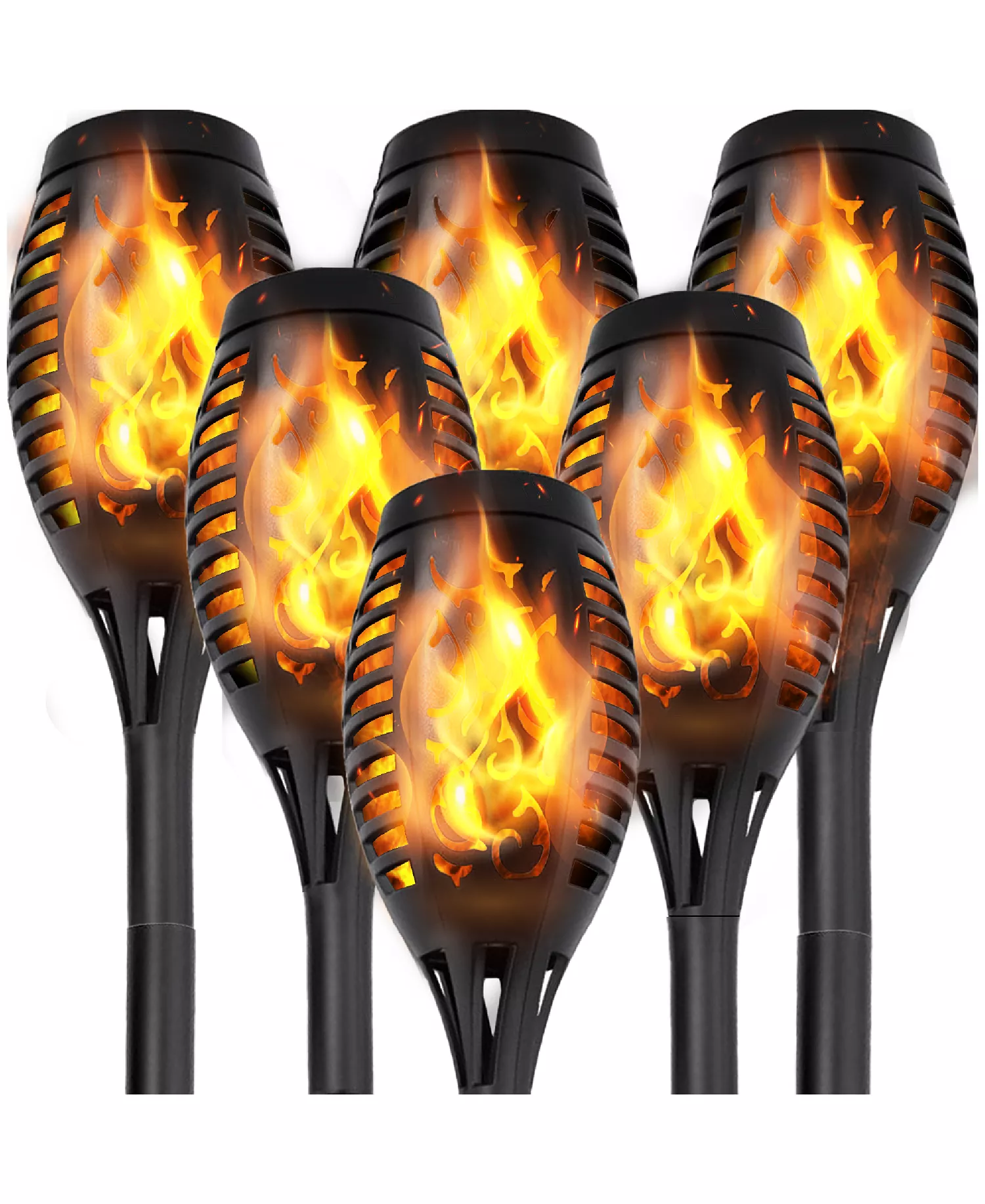 Maggift 6 pack Solar Torch Lights with Flickering Flame, Waterproof, Dusk to Dawn LED Lights for Garden Patio Pathway Walkway Landscape, Black