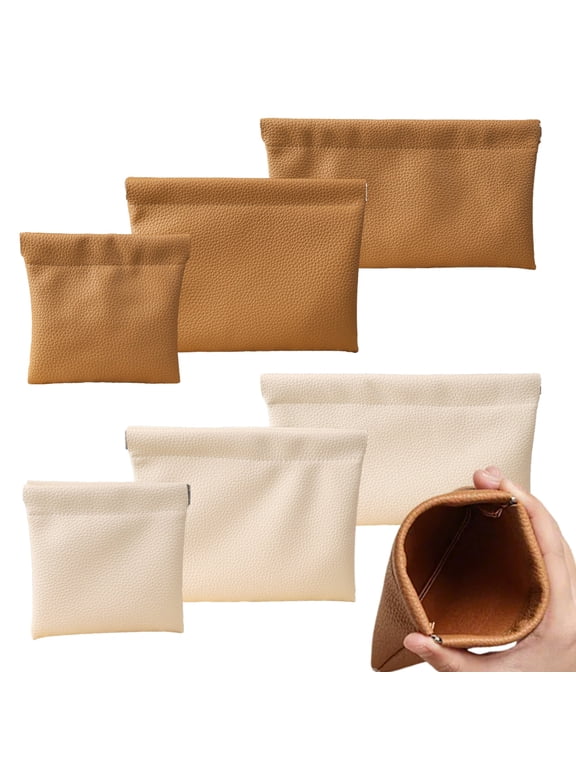 6-Pack Waterproof PU Leather Pouches – Self-Sealing, 3 Sizes for Travel Cosmetic Bags Toiletries, Accessories and Daily Storagese, travel, and the office