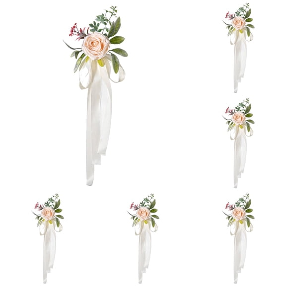 6 Pack Wedding Chair Back Floral Decor, Artificial Flower Bouquet for Wedding Party Photo Props