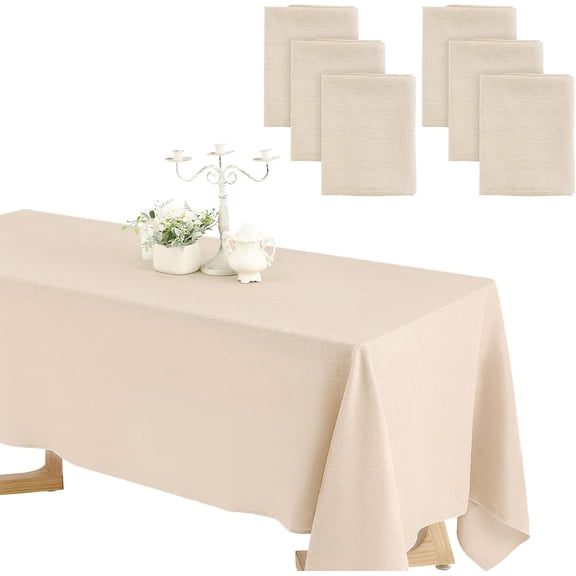 6 Pack Wedding Rectangle Linen Tablecloth Bulk 60 x 102 Inch Polyester Faux Linen Tablecloths Washable Burlap Tablecloth for Birthday Farmhouse Dining Table Party (Beige,60 * 102 Inch)