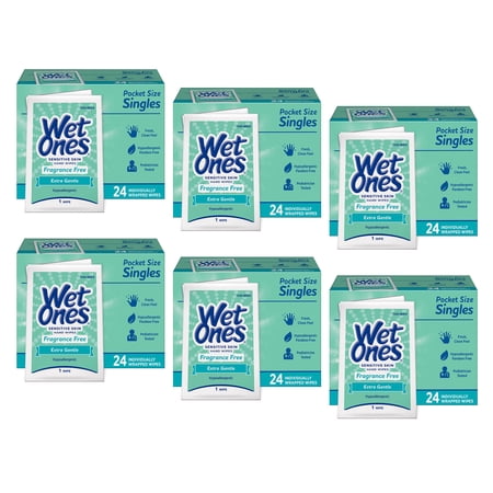 6 Pack Wet Ones Sensitive Skin Hand Wipes Unscented Individually Wrapped 24 Each