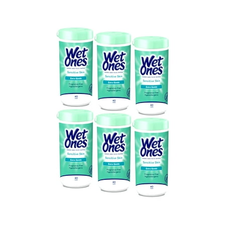 6 Pack Wet Ones Sensitive Skin Moist Wipes Extra Gentle Hypoallergenic 40 Each