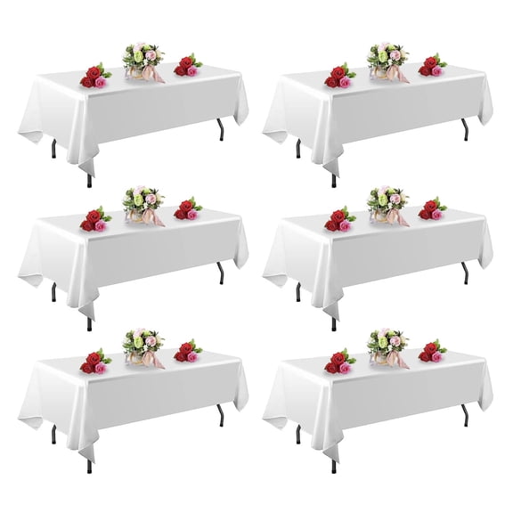 6 Pack White 60X126 Inch Rectangle Tablecloths , Polyester Table Cloth for 6 Foot Rectangle Table,Wrinkle Resistant Washable Fabric Table Covers for Party,Wedding Banquet