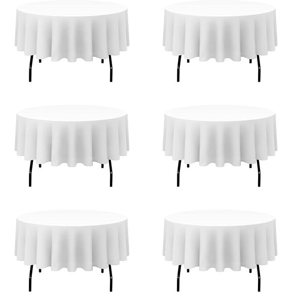 6 Pack White 90 Inch Round Tablecloths 150 GSM Polyester 15 Inch Drop Water Stain and Wrinkle Resistant