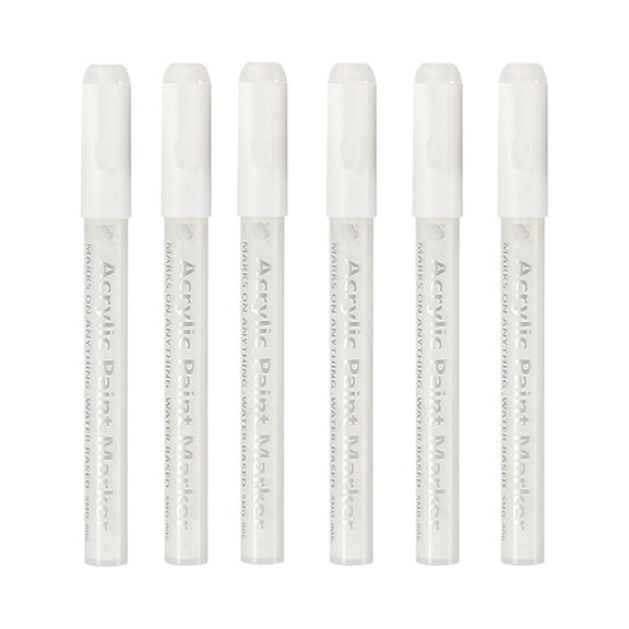 6 Pack White Acrylic Marker Pen, Aqueous Ink Writer, 5.7 In Plastic Build, Fine Point for Dark Paper, Coat Tool, Suitable for Indoor Work Station Paper Board