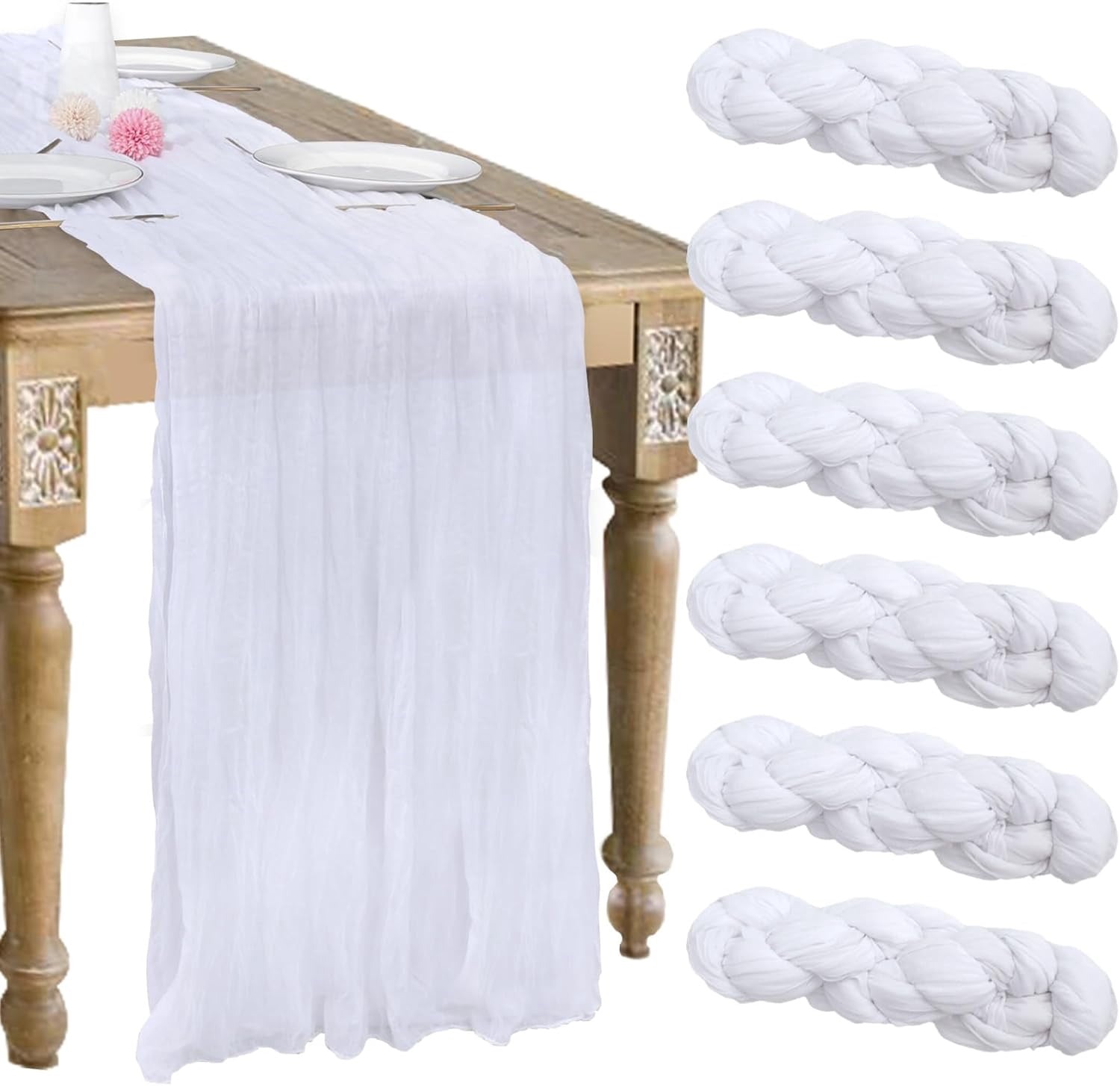 DREAMBOAT 12Pcs Cheesecloth Table Runners - 10ft Dark Green Boho Gauze For Wedding & Events