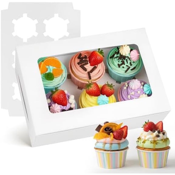 6-Pack White Cupcake Boxes with Clear Windows - Holds 36 Cupcakes, Sturdy Bakery Containers for Birthday Parties, Holidays & Home Baking