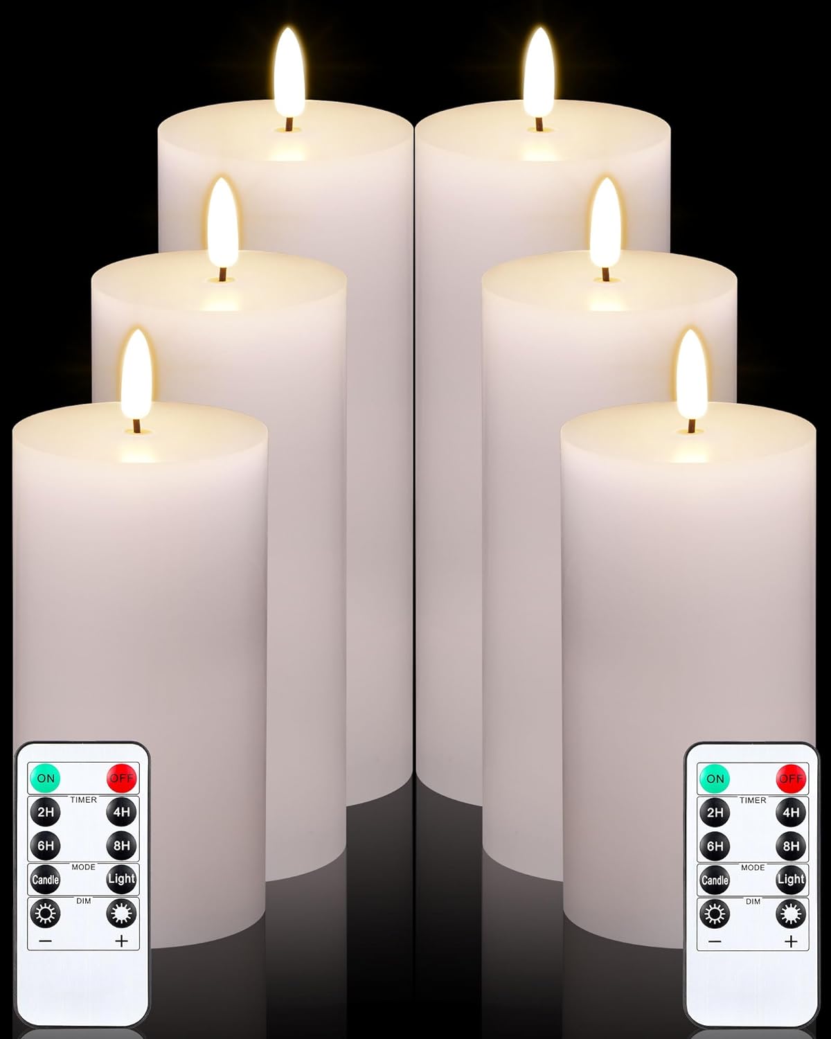 6Pack White Flameless Candles with Remote and Timer, Flat Top