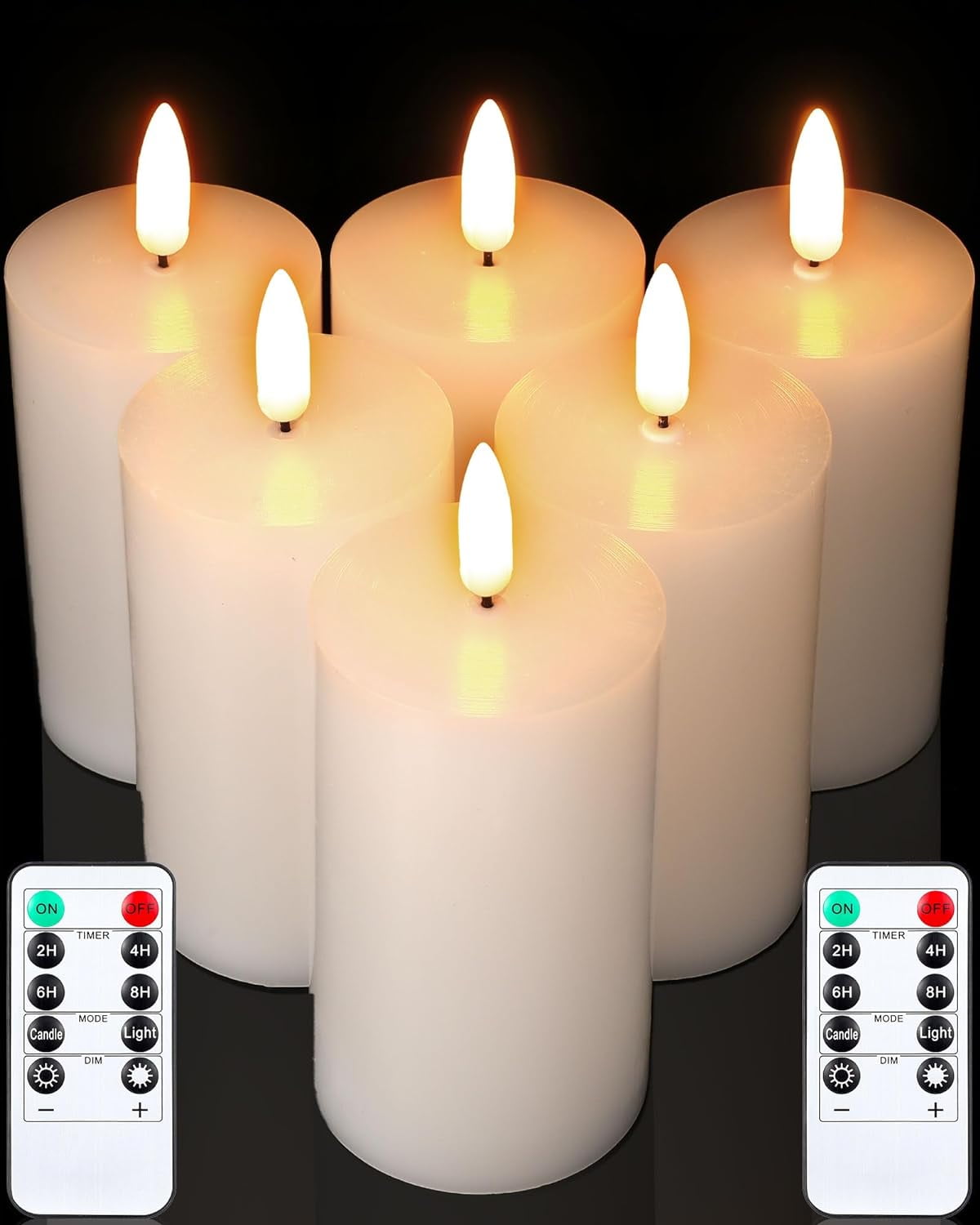6Pack White Flameless Candles with Remote and Timer, Flat Top